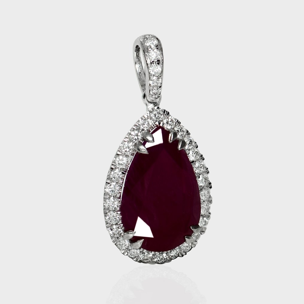 Sem preço de reserva - Pingente - 14 K Ouro branco, HRD 5,53 ct Sem aquecimento, vermelho arroxeado - 5.97ct. tw. Rubi - Diamante #4.3