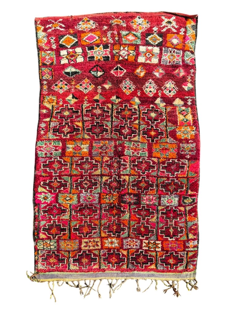 Sjælden antik marokkansk Boujad-tæppe – Håndvævet berberuldsmåt, samlerobjekt. - Tæppe - 340 cm - 200 cm - Håndvævet uldtæppe #1.0