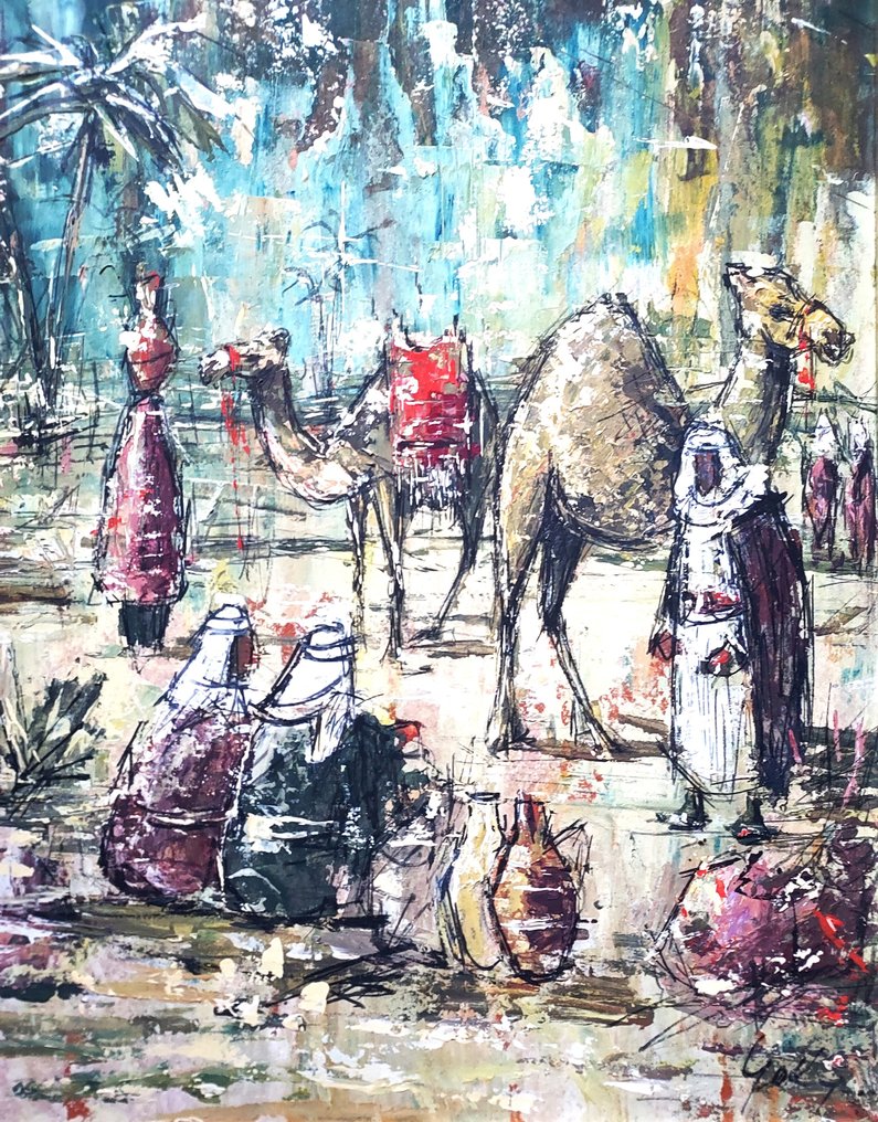 Joseph Ijaky (1922-2009) - Bedouins beside the Camels #1.0
