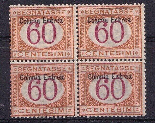 Italian Eritrea 1903 - Segnatasse Eritrea Quartina 60 senttiä oranssi ja karmin Spl. MNH** - Sassone n.7 #1.0