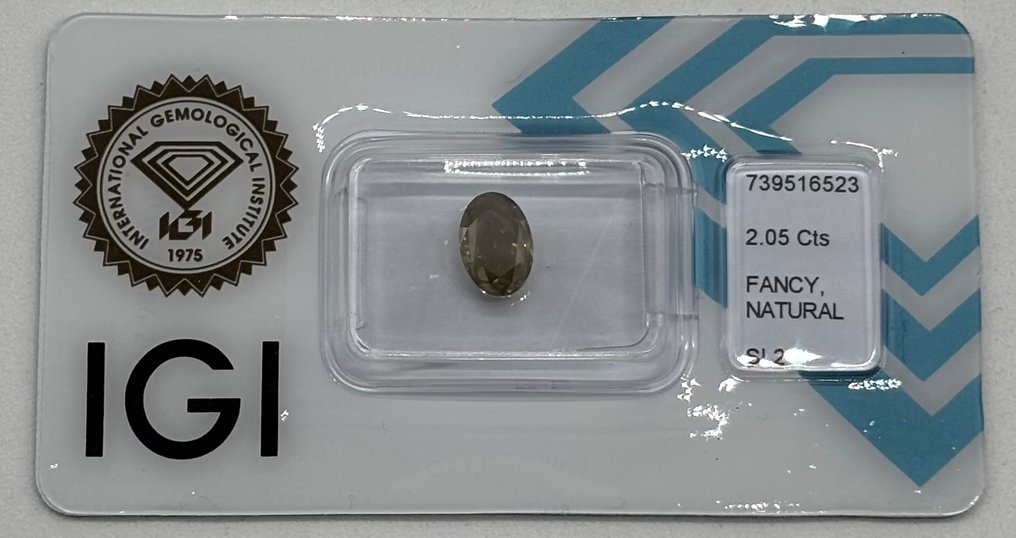Nincs minimálár - 1 pcs Gyémánt  (Természetes színű)  - 2.05 ct - Ovális - Fancy deep Szürkés, Zöldes Sárga - SI2 - Nemzetközi Gemmológiai Intézet (IGI) #2.1