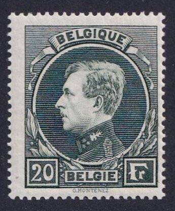 Belgique 1930 - 20F Vert gris Albert I type Montenez - Impression Mechelse (t 14x14½) - OBP/COB 290A #1.0