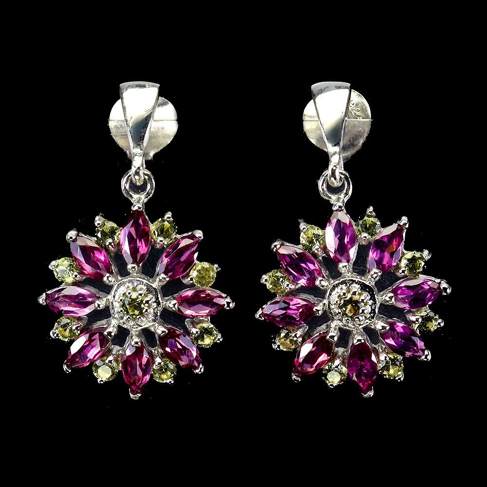 没有保留价 - 耳环 银 石榴石 - 蓝宝石 - 34颗天然宝石 #1.0