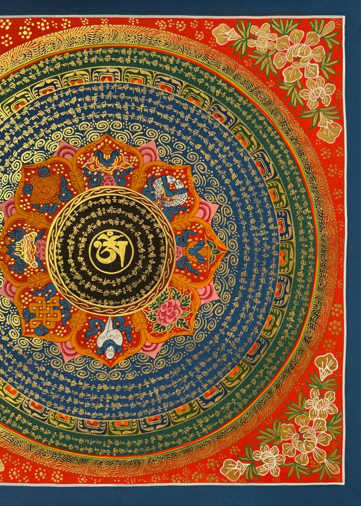 OM咒轮 | 手绘咒轮 - 棉, 石（礦石） - Purna Lama - 尼泊爾 - 21世紀 #4.3