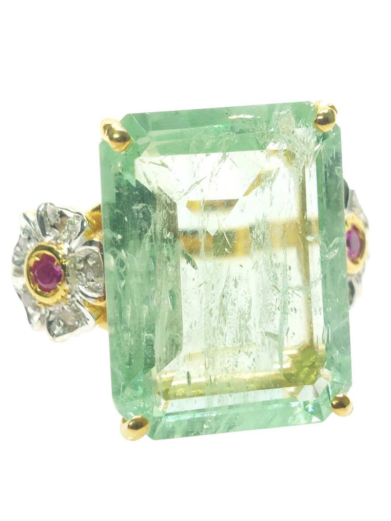 没有保留价 - 戒指 - 9 kt. 银, 黄金 海蓝宝石 - 混合宝石 #3.2