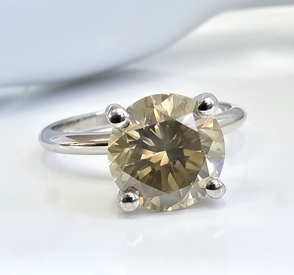 χωρίς τιμή ασφαλείας - Δαχτυλίδι - 14 καράτια Λευκός χρυσός -  2.71ct. tw. Διαμάντι (Φυσικό) - Διαμάντι - Fancy Gray Yellow #1.0