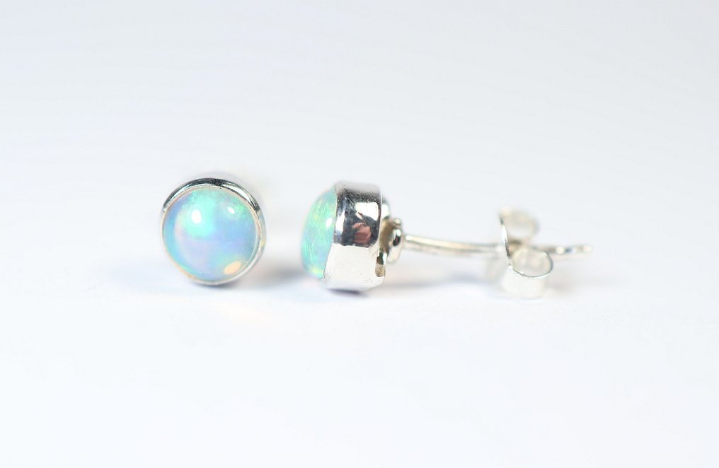 埃塞俄比亚欧泊 / 韦洛欧泊 2个耳钉 / 玻璃宝石 / 全新- 1.16 g - (2) #1.0