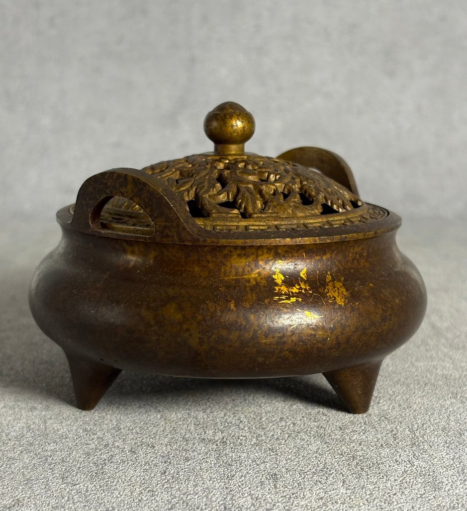 香薰炉带有金色飞溅 - 黄铜色 - 中国 - Late 20th century #1.0