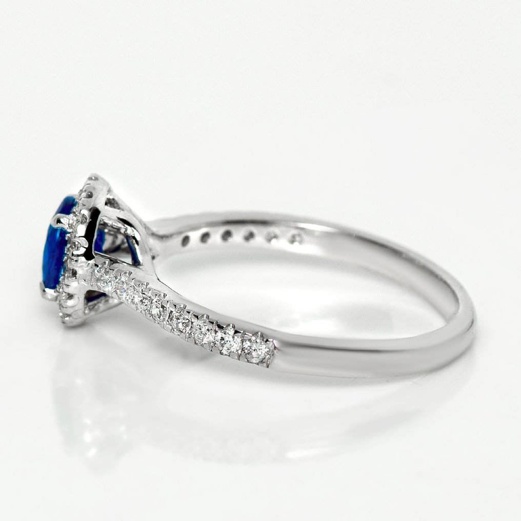 χωρίς τιμή ασφαλείας - Δαχτυλίδι - 14 καράτια Λευκός χρυσός, HRD 0,79 καράτια Έντονο Μπλε -  1.17ct. tw. Ζαφείρι - Διαμάντι #3.2