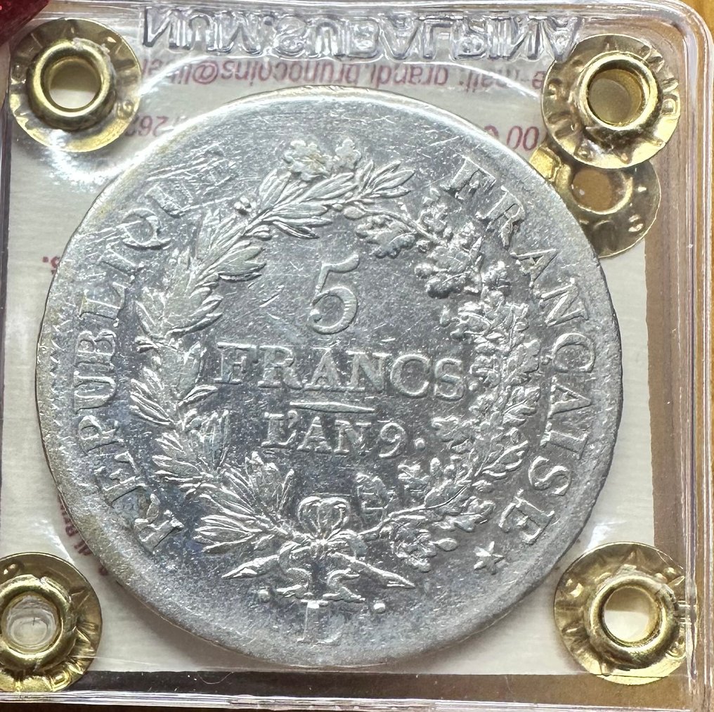France. Directoire (1795-1799). 5 Francs An 9-L Union et Force #1.0
