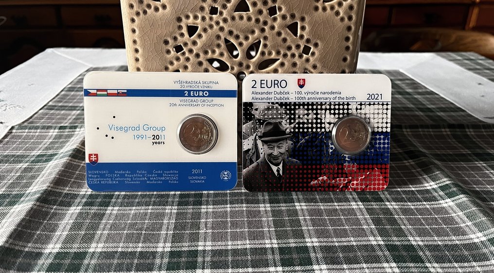 Slowakije. 2 Euro 2011/2020 "Visegrad Group" + "Dubcek" - Signed by the author (2 coincards)  (Zonder minimumprijs) #3.2