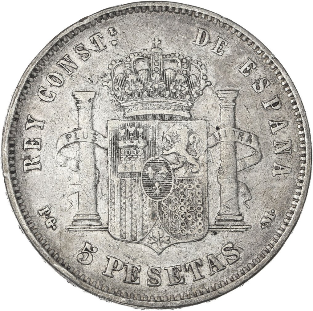 Spanien. 5 Pesetas 1891 *18-91 PGM  (Ingen mindstepris) #1.0