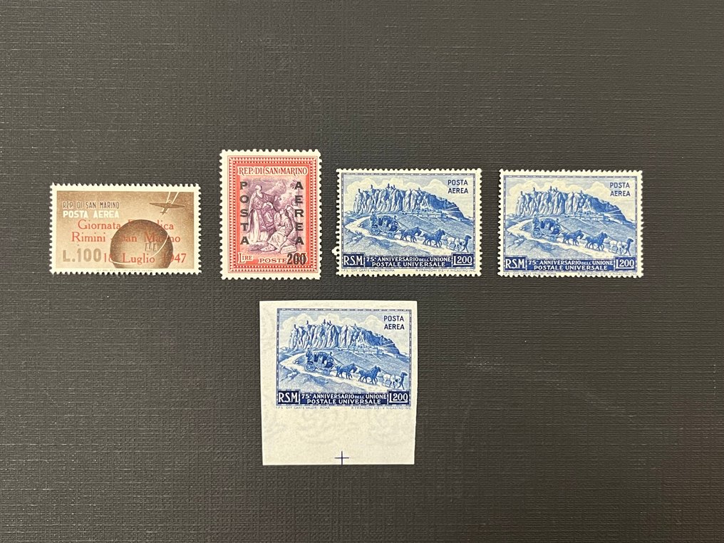 圣玛利诺 1934/1955 - 圣马力诺普通系列邮票和航空邮票新票，带完整背胶。 #4.3