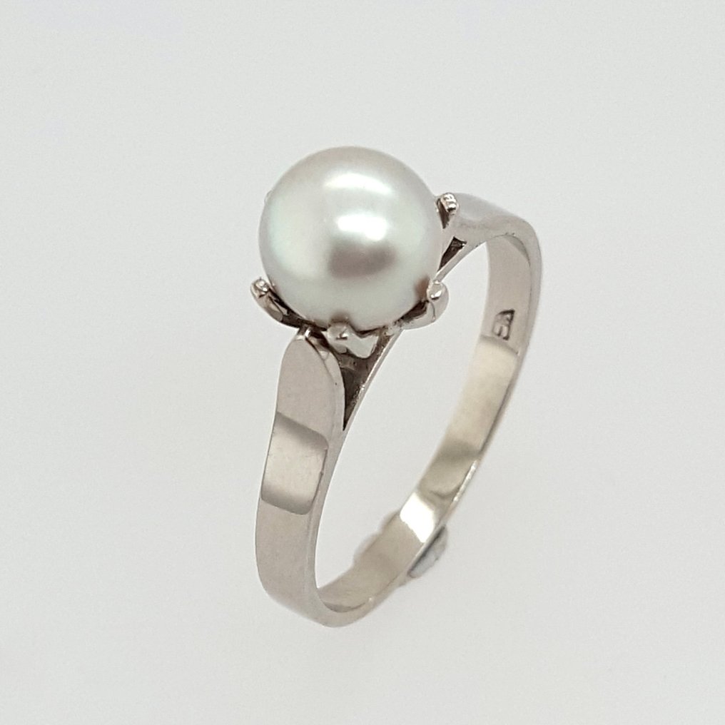 χωρίς τιμή ασφαλείας - Δαχτυλίδι - 14 καράτια Λευκός χρυσός Μαργαριτάρι #1.0