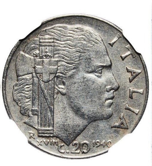 Ιταλία. Vittorio Emanuele III. 20 Centesimi 1940 - NGC AU58 #1.0