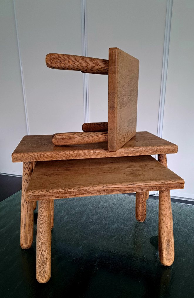 Tables gigognes - Chêne - Ensemble de trois tables d'appoint / tabourets #1.0