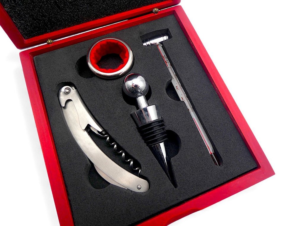 Sheratonn - Set da Vino - Eetservies (5) - Cofanetto con Cavatappi da Sommelier, Termometro a Immersione, Salva Goccia & Tappo per Bottiglie - Hout, Staal - Niet op voorraad #3.2