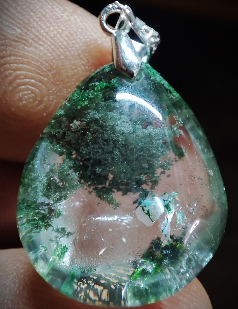 Pingente de Cristal Phantom Quartz Muito Bonito, Prendedor de Prata 925 com Argola de Aperto, Frete - Pingente #1.0
