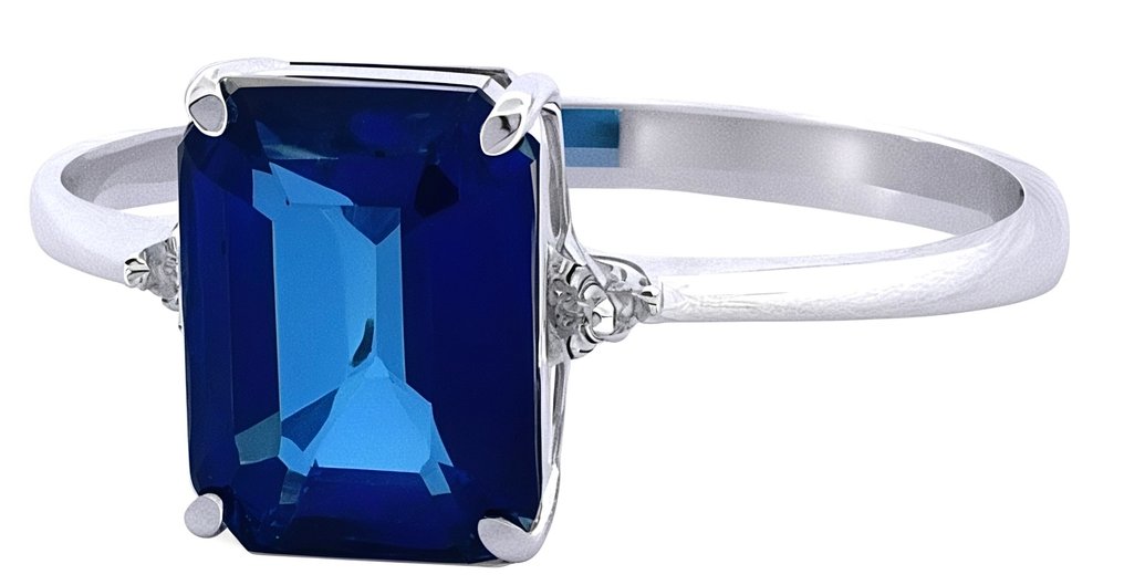 Sans prix de réserve - Bague - 18 carats Or blanc Saphir - Diamant #2.1