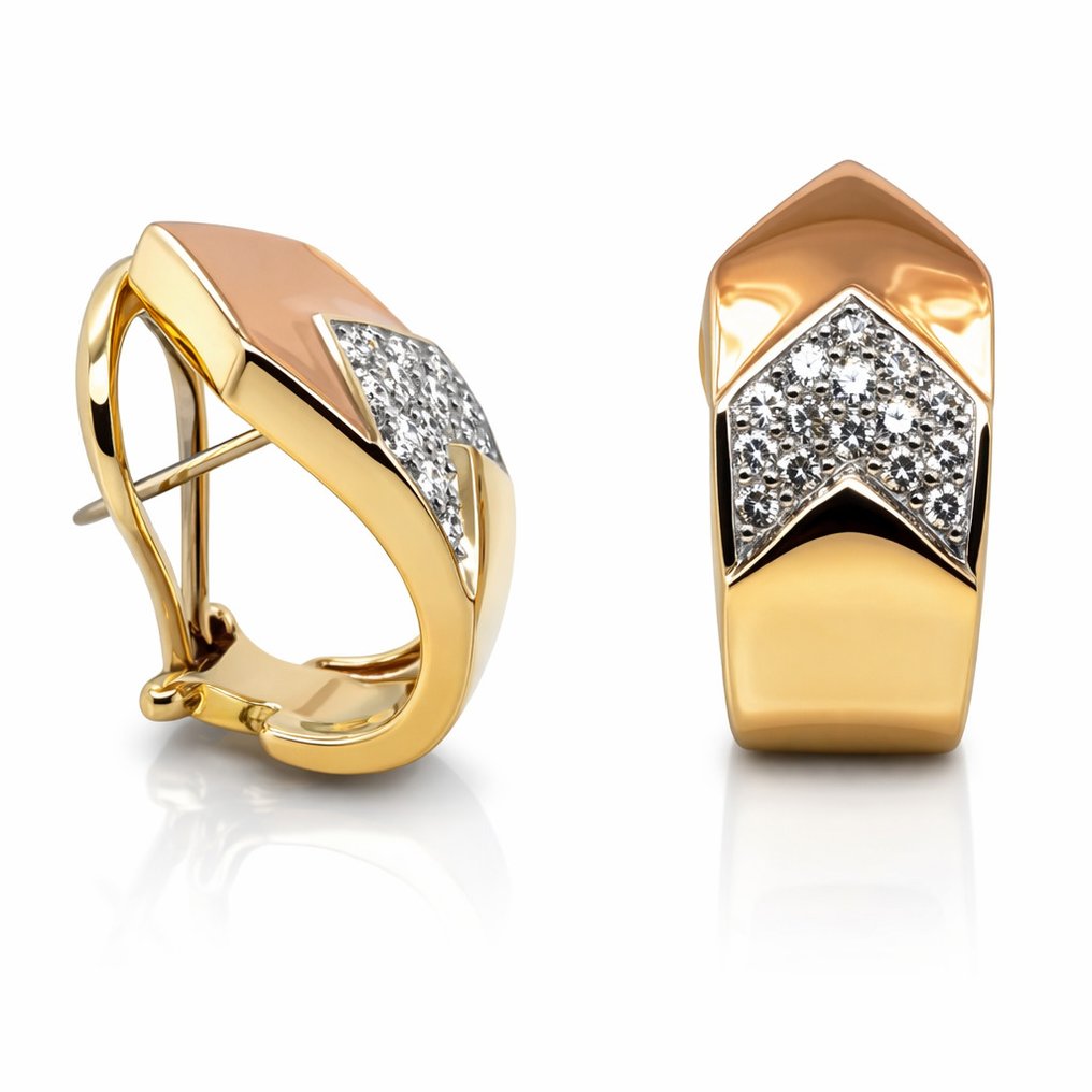 Stud fülbevaló - 18 kt. Rózsa arany, Sárga arany - 0.39ct. tw. Gyémánt (Természetes) - Tricolour Certificat #1.0