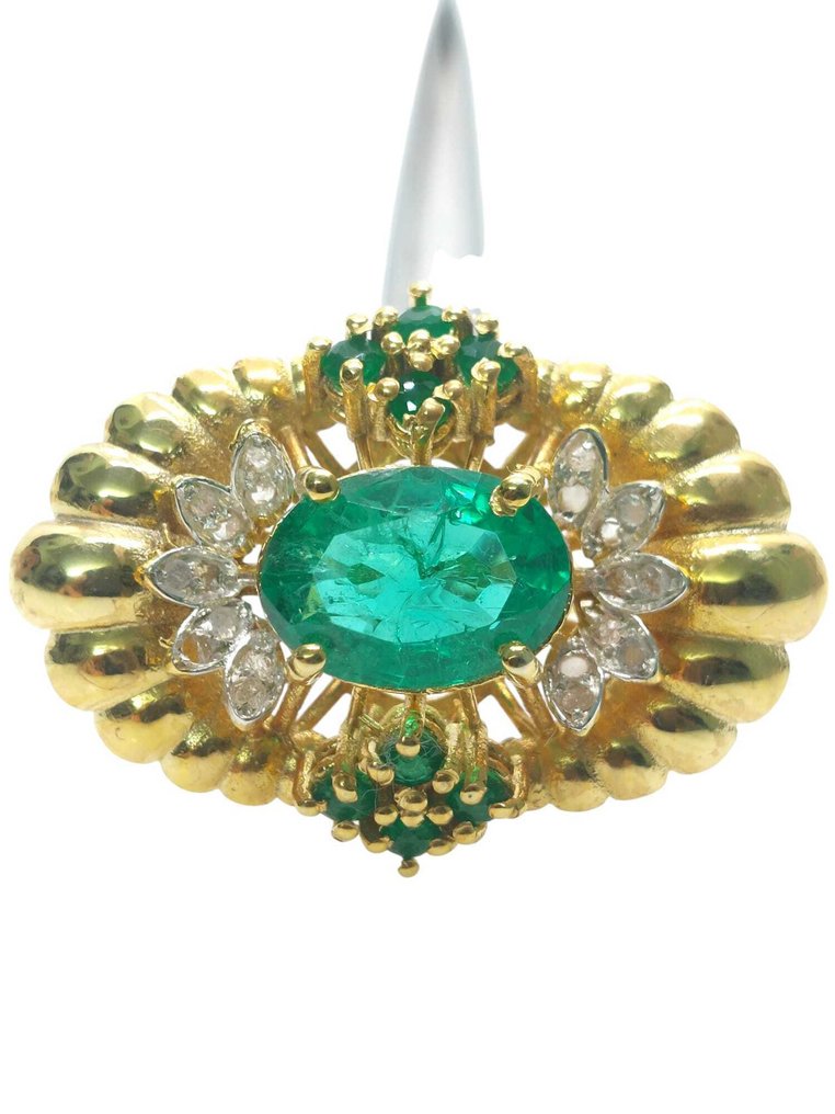 没有保留价 - 戒指 - 9 kt. 银, 黄金 祖母绿 - 混合宝石 #1.0