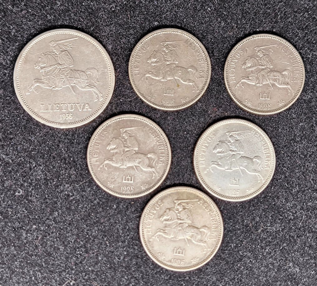 立陶宛. Lot of 6 coins: 5x 2 Litu 1925 & 5 Litai 1936 - Jonas Basanavičius  (没有保留价) #1.0