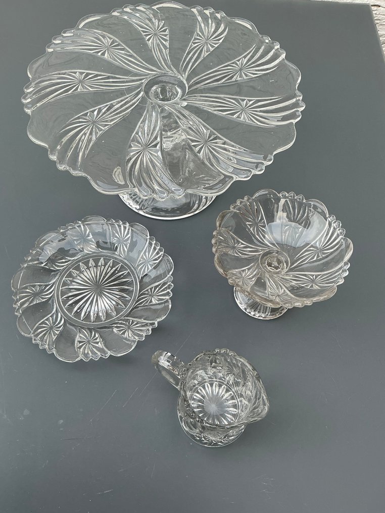 Val Saint Lambert - René Delvenne - Σερβίτσιο επιδορπίου (4) - Bambous & Etoilles - Κρύσταλλο - Αρ Νουβό van VSL #3.2