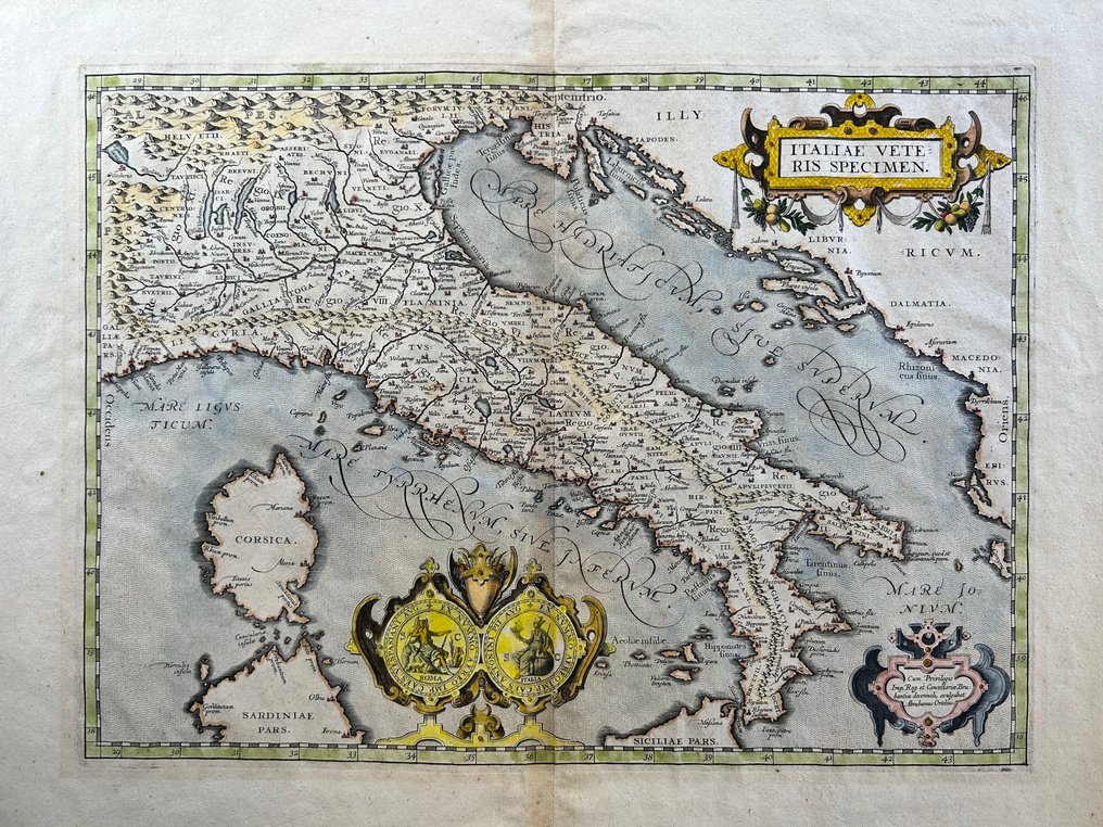 Itália - Itália; Abraham Ortelius (1527–1598) - Gallia Cisalpina fino alla Sicilia, comprendendo Corsica, Sardegna, Dalmazia, Illirico - 1621-1650 #1.0