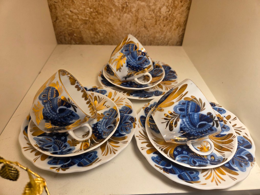 Lomonosov Imperial Porcelain Factory - Coffee set for 6 (9) - Porcelain - Golden garden #1.0