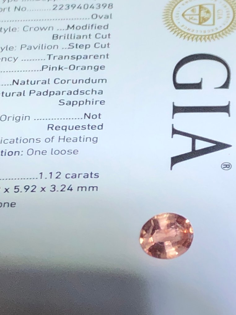 1 pcs  橙色, 粉色 莲花蓝宝石  - 1.12 ct - 美国宝石研究院（GIA） #4.3
