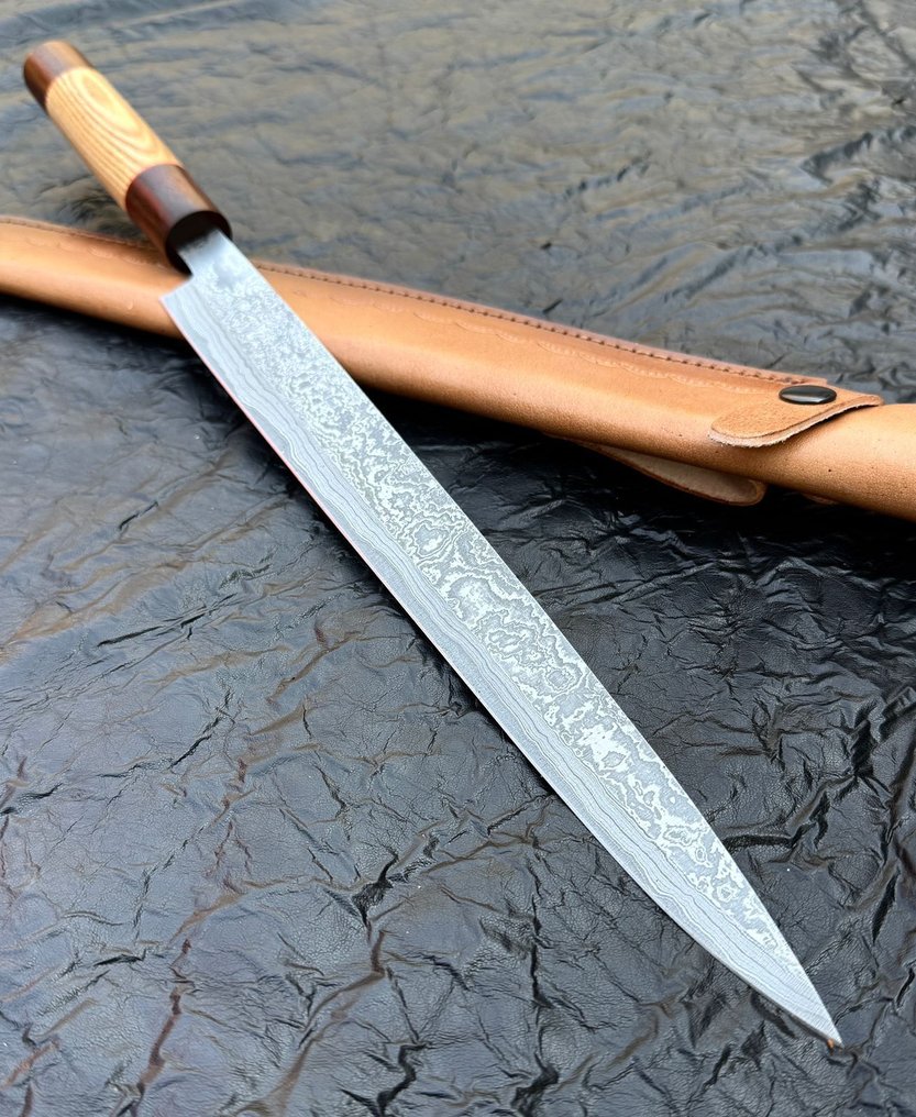 Μαχαίρι κουζίνας -  Μαχαίρι κουζίνας - Damascus 10/95 15N20, σεφ μαχαίρι, χειροποίητα μαχαίρια, τυχαίο μοτίβο, ξύλο ASH. - ξύλο - Ασία #2.1