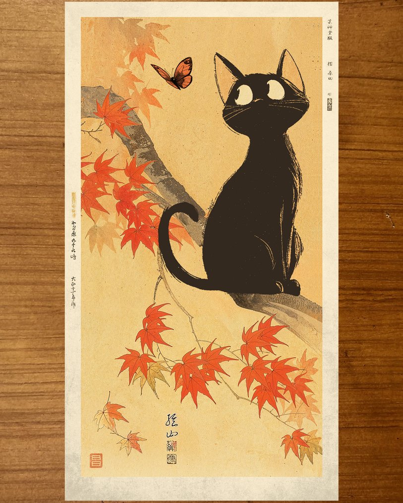 Kodo88 Giclée - Jiji and the Butterfly 静かな午後の出会い – Limited Edition (5/10) – Hand Signed #1.0