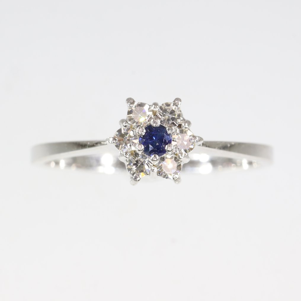 χωρίς τιμή ασφαλείας - Δαχτυλίδι - 18 καράτια Λευκός χρυσός -  0.16ct. tw. Διαμάντι (Φυσικό)  - Ζαφείρι - Κλασικό 1980 #4.3