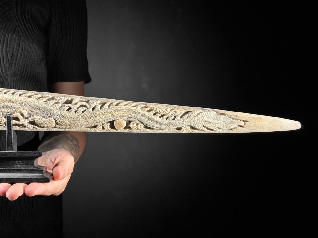 Χωρίς ελάχιστη τιμή - Μεγάλο χειροποίητο ξυλογλυπτό ρύγχος ξιφία - χαραγμένο με διπλό δράκο Ρύγχος - Xiphias Gladius - 13 cm - 89 cm - 6 cm- Είδη που δεν ανήκουν στο CITES - (1) #3.2