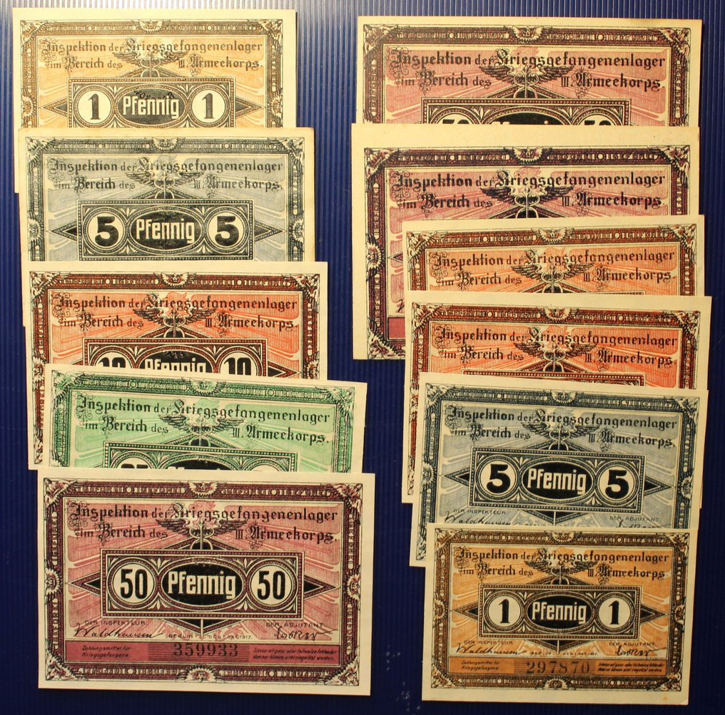 Alemanha. - 11 banknotes - POW  - Various German Camps 1917  (Sem preço de reserva) #1.0