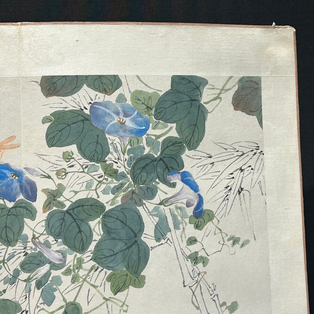 aquarel schildering met bamboe en trompetklimmer - gesigneerd - 中国  (没有保留价) #3.2