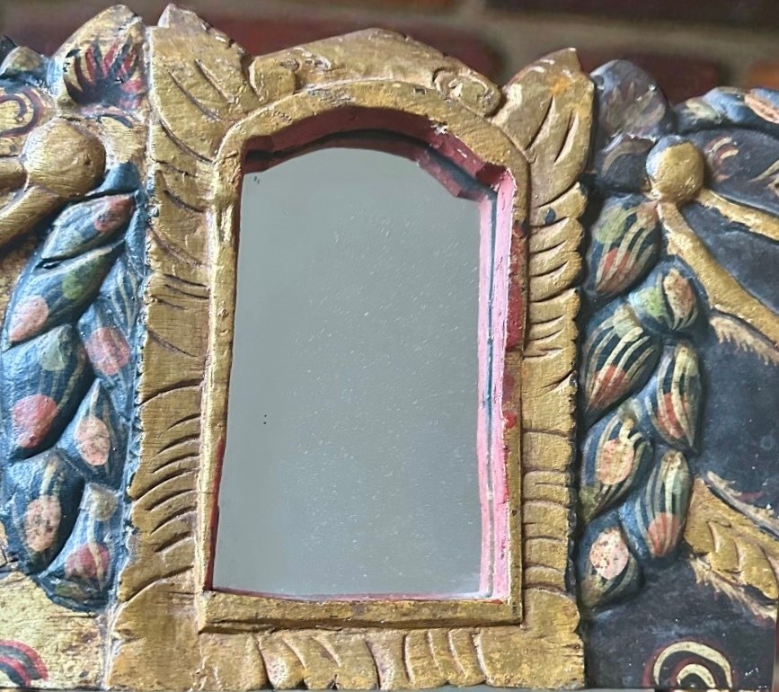 Drei polychrom gefasste Holzreliefs – Pferde mit Spiegel & Prozession - Entalhe/ Alto-relevo - Indonésia  (Sem preço de reserva) #1.0