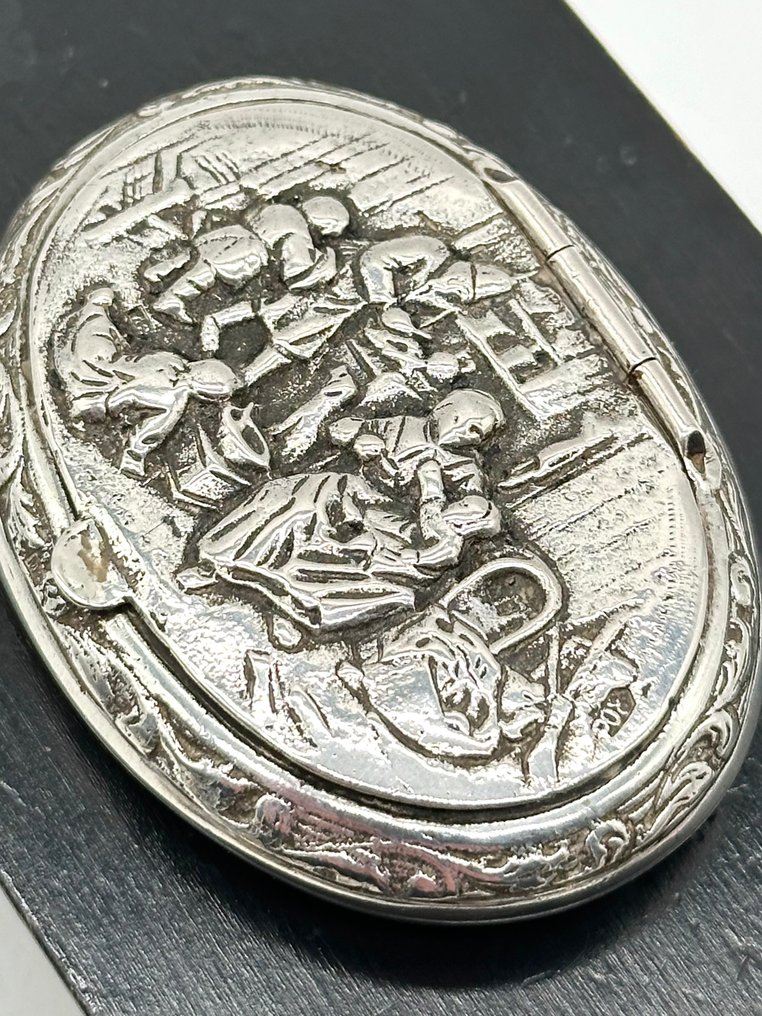 No reserve- Antieke zilveren pillendoos met oud Hollands landelijk tafereel - Pillbox - Silver - c. 1935 #2.1