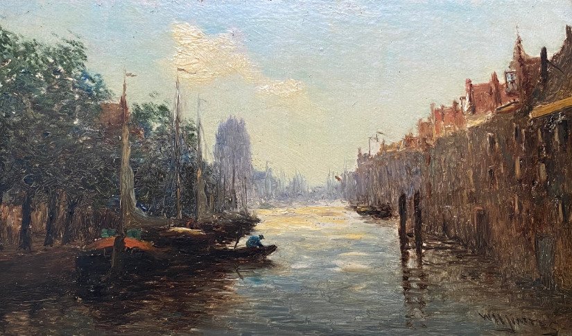 Wilhelmus Harmanus Jintes (1855-1924) - Gezicht op een (mogelijk de Delftse) vaart bij Rotterdam #1.0