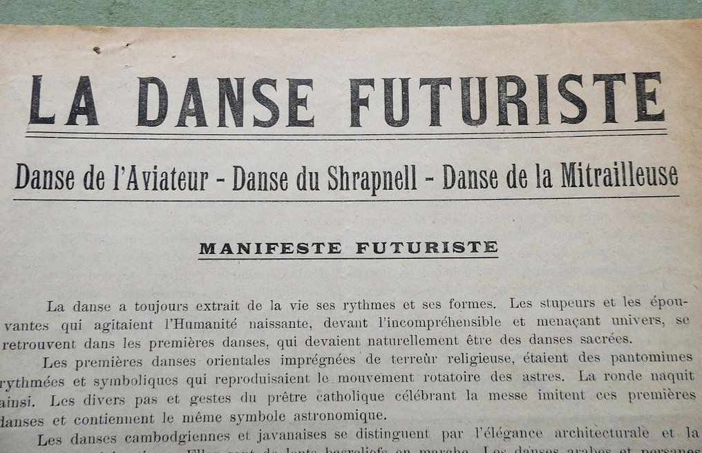 F.T. Marinetti - La Danse Futuriste; Danse de l'Aviareur, du Shrapnell, de la Mittrailleuse; Manifeste Futuriste - 1917 #1.0
