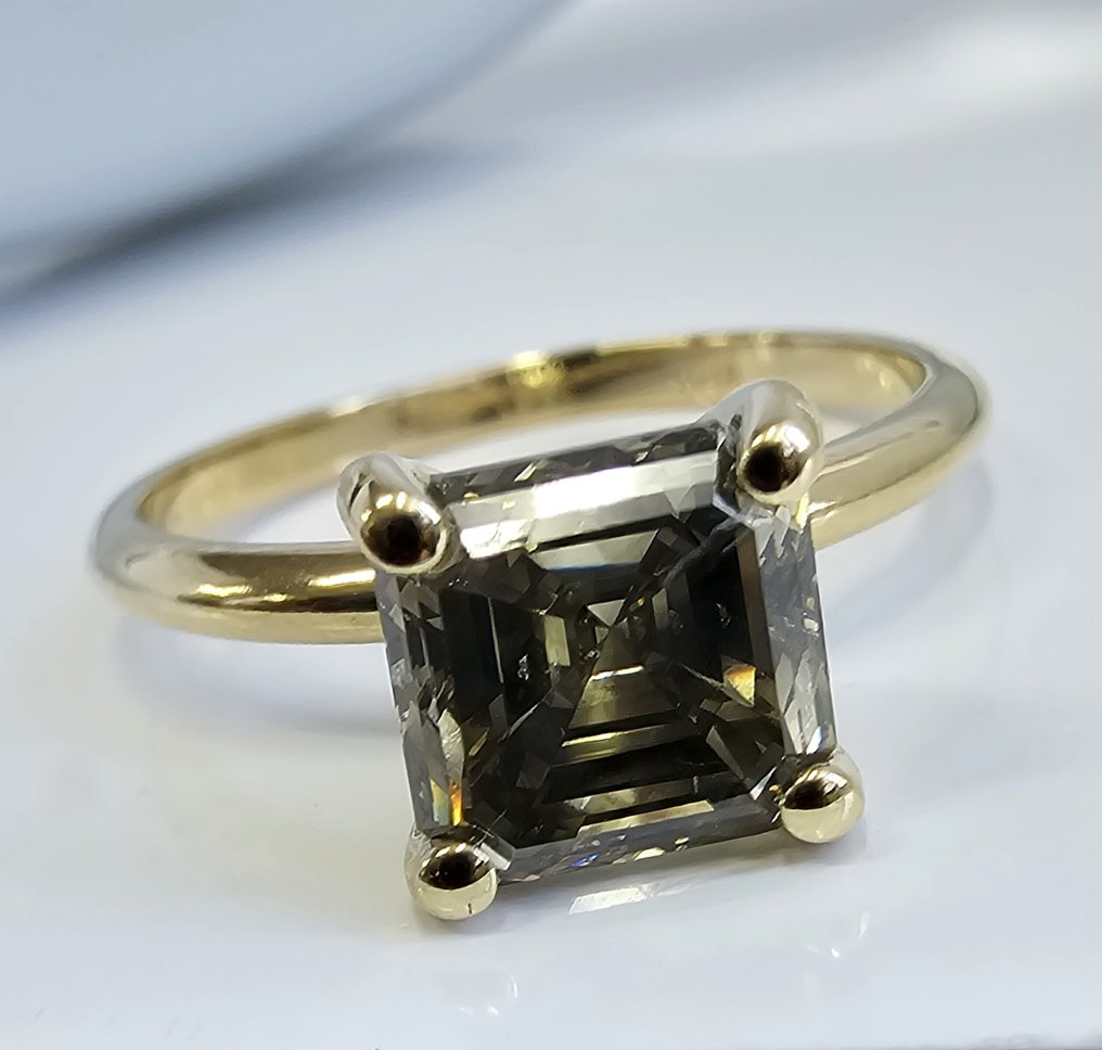 χωρίς τιμή ασφαλείας - Δαχτυλίδι - 14 καράτια Κίτρινο χρυσό - 2.04ct. tw. Διαμάντι (Φυσικό) - Διαμάντι - Fancy Gray Yellow #1.0