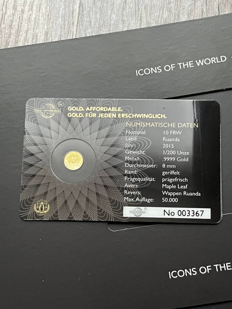 Ρουάντα και Μπουρούντι. 10 Francs 2015 Icons of the World - Canadian Maple Leaf - 1/200oz (.999) with Album  (χωρίς τιμή ασφαλείας) #3.2