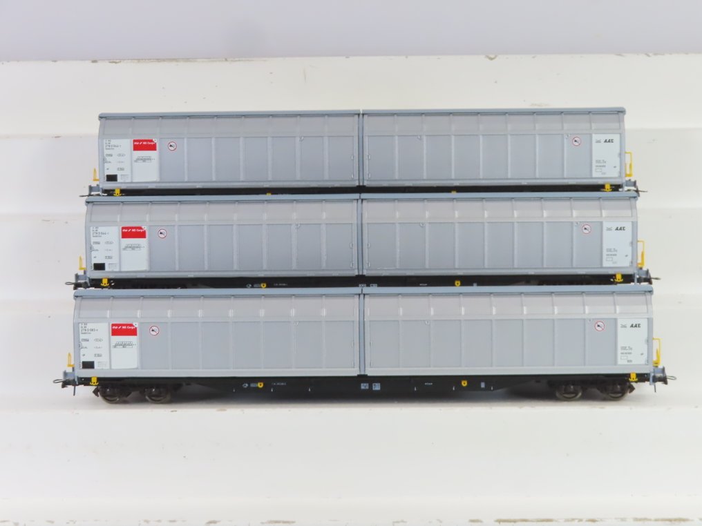 Roco H0 - 47143/47143.1 - Model train freight carriage (2) - 2x 4-axle sliding wall carts, type Habbilns. - NS #1.0