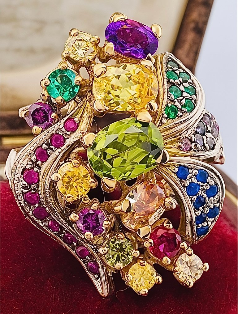 没有保留价 - 戒指 - 9 kt. 黄金, 银 混合宝石 #3.2