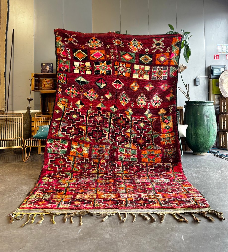 Sjælden antik marokkansk Boujad-tæppe – Håndvævet berberuldsmåt, samlerobjekt. - Tæppe - 340 cm - 200 cm - Håndvævet uldtæppe #2.1