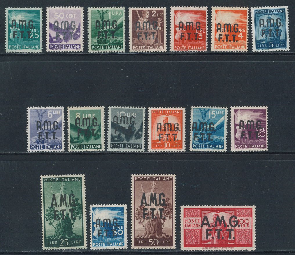 Τεργέστη-Ζώνη Α  - Δημοκρατικά τυπωμένα σε 2 γραμμές, ολοκληρη σειρά 1/17. #1.0