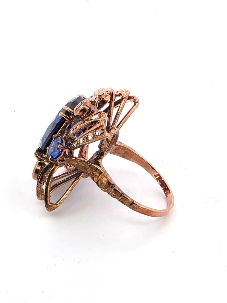 沒有保留價 - 戒指 - 9 節 玫瑰金, 銀 藍寶石 - 鉆石 #1.0