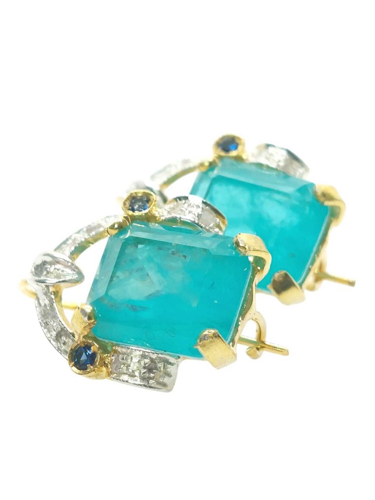 Senza prezzo di riserva - Orecchini - 9 kt Argento, Oro giallo Tormalina Paraiba - Pietre preziose miste #3.2