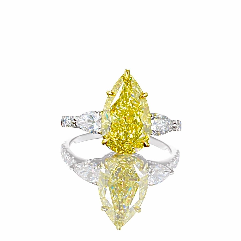 Δαχτυλίδι - 14 καράτια Λευκός χρυσός - 5.91ct. tw. Κίτρινο Διαμάντι (Διαμάντια εργαστηριακής καλλιέργειας με φανταχτερά χρώματα) - Διαμάντι #1.0