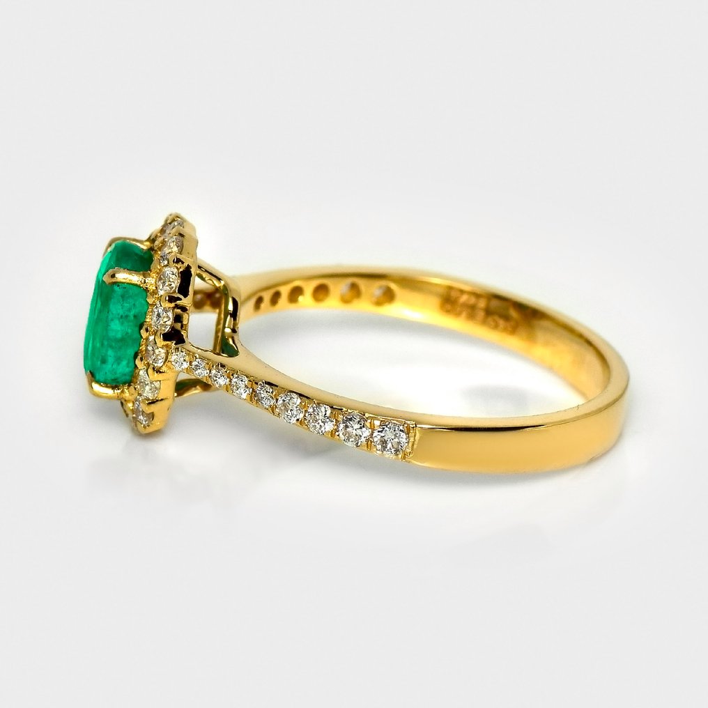No reserve price - Ring - 14 kt. Yellow gold, IGI 1.06 ct Zambia Intense Green -  1.47ct. tw. Emerald - Diamond #3.2